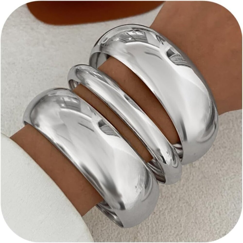 Chunky Gold Silver Bangle Bracelets Women Wide Cuff Jewelry Gift